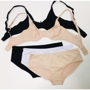 5 pc Soft Solid Molded Cup Bra & Panties Set
